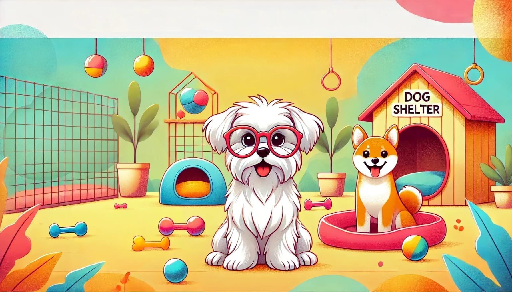 dalle-2024-11-23-160653-a-refined-cartoon-style-background-of-a-friendly-dog-shelter-featuring-enhanced-cozy-details-such-as-vibrant-colorful-dog-beds-neatly-arranged-scatt